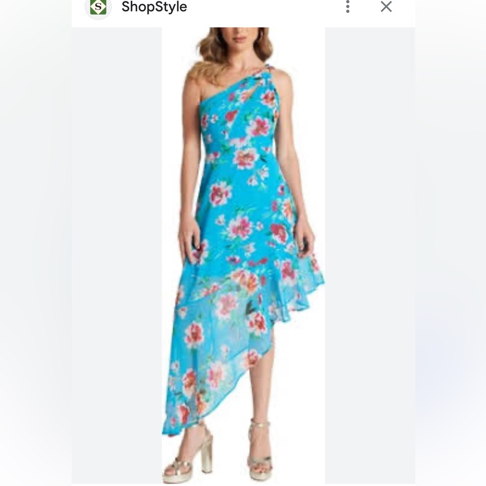 Guess by Marciano Turquoise Floral One-Shoulder Asymmetrical Dress